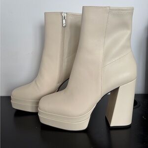 Aldo Cream Heeled Platform Boots